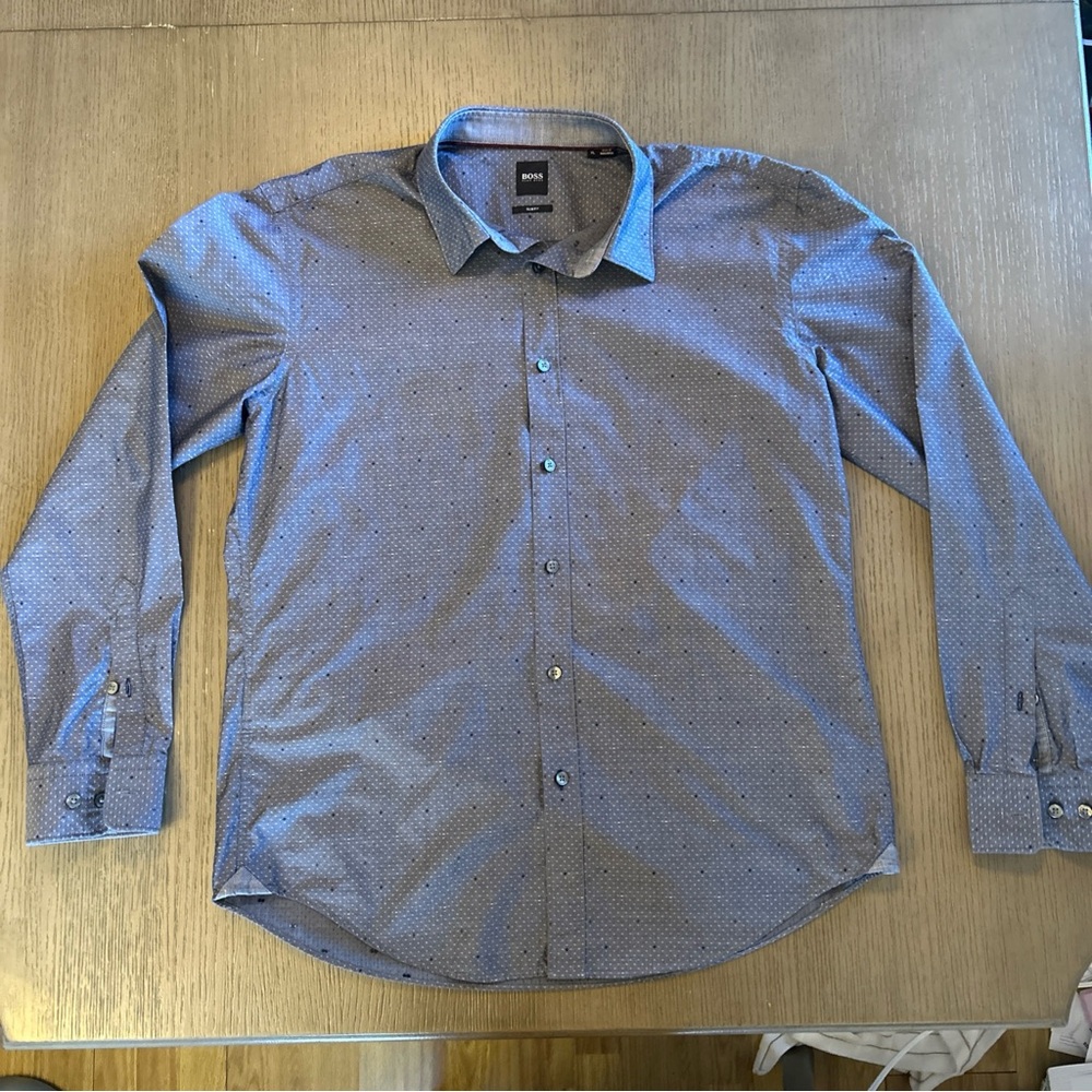 Hugo Boss Men's Patterned Blue Dress Shirt